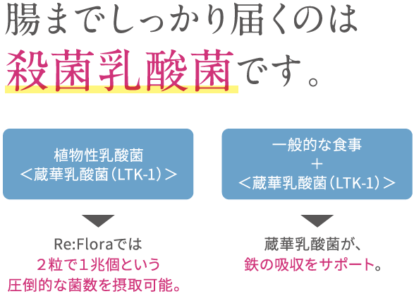 腸までしっかり届くのは殺菌乳酸菌です。